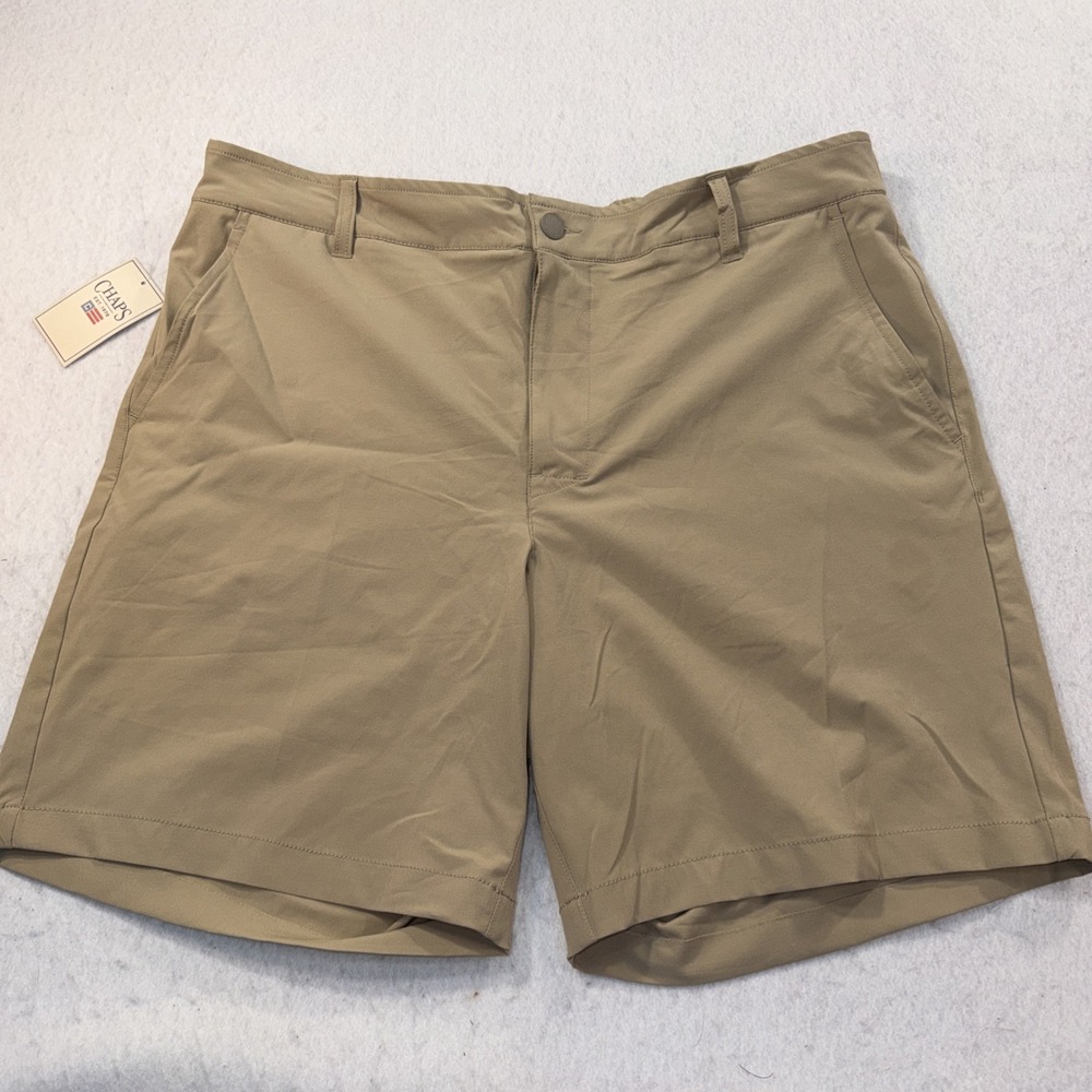 Chaps Performance Tech Flat Front Shorts Men's Size 38 NWT Hampton Khaki Stretch